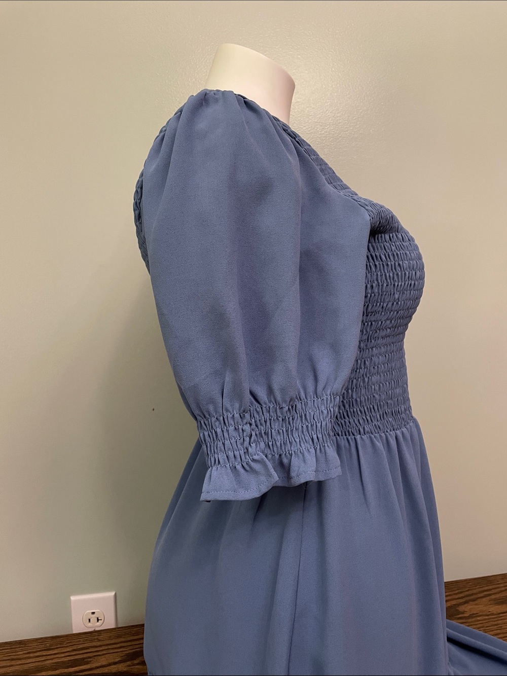 Smocked Maxi Dress in Dusty Blue. Size Large. - Picture 2 of 5